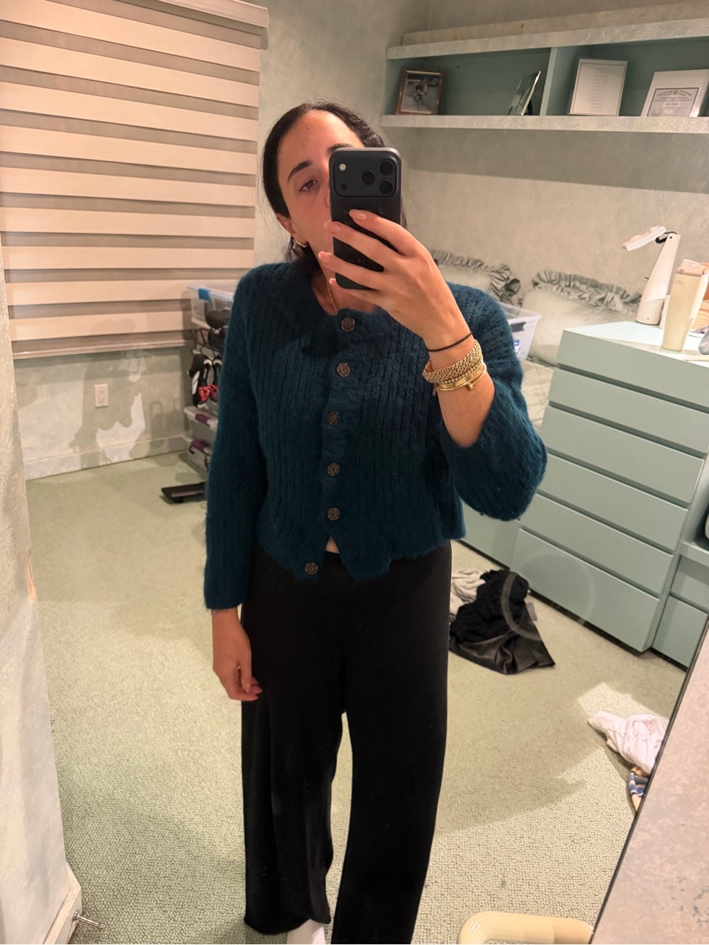 NAADAM Deep Teal Ribbed Button Cardigan - Picture 5 of 6